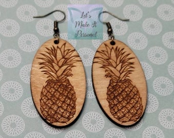 Pineapple Engraved Birch Wood Earrings