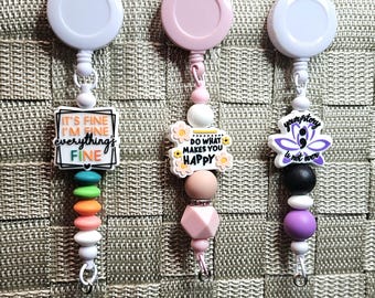 Retractable Beaded Badge Reel with silicone focal bead