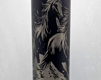 Laser Engraved Horses Travel Tumbler, 20 oz. with Straw and Brush