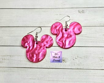 Pink Swirl Mouse Head Earrings