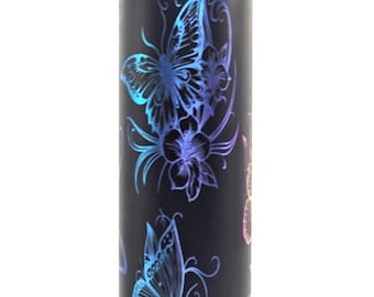 Laser Engraved Butterflies Travel Tumbler, 20 oz. with Straw and Brush