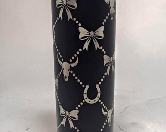 Rodeo Bullskulls, Bows, and Horseshoes Travel Tumbler, 20 oz. with Straw and Brush