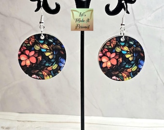 Laser Cut Stained Glass Look Floral Earrings