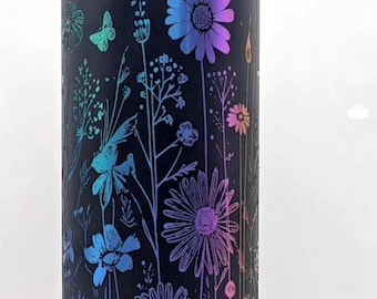 Laser Engraved Wildflowers Travel Tumbler, 20 oz. with Straw and Brush