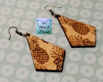 Pineapple Engraved Birch Wood Earrings