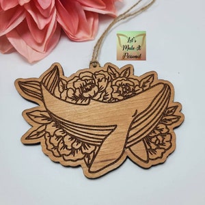 Engraved Cherry Wood Floral Humpback Whale -Car Charm Ornament