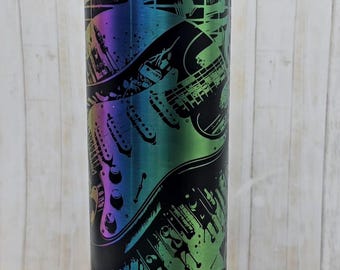 Laser Engraved Electric Guitar Travel Tumbler, 20 oz. with Straw and Brush