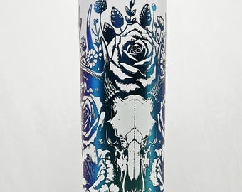 Laser Engraved Floral Deer Skull Travel Tumbler, 20 oz.
