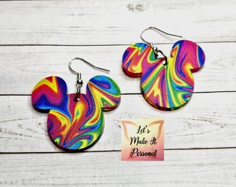 Psychedelic Rainbow Mouse Head Earrings