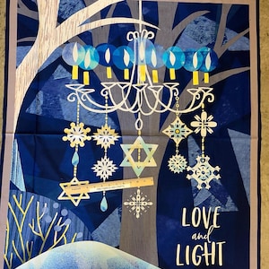 QT Love & Light Jewish Hanukah Holiday Light 100% cotton fabric each panel 36X44 - 28792 W - Menorah - Star of David - beautifully done
