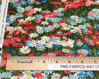 MODA Wildflowers 2024 100% cotton fabric by the yard 36x44 33773 11 Americana - looks like those daisies you see in fields - red, white blue