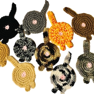 Free Ship to USA - Hand Crochet Cat Butt Coasters - 100% acrylic yarn - your choice of colors - sets of 4 - smoke free pet free - no backing