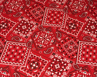 Red - Blazin' Bandana 100% cotton fabric by the yard 36 x 44 inches - Nice weight cotton fabric by MDG