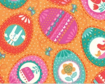 MODA Spring Bunny Fun 100% cotton fabric by the yard - Easter Egg Apricot background - smoke free - pet free