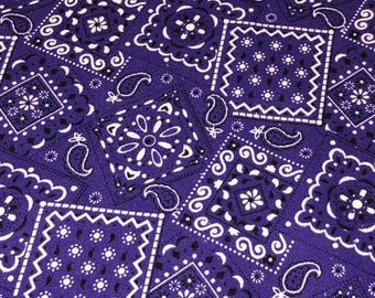 PURPLE - Blazin' Bandana 100% cotton fabric by the yard 36 x 44 inches - Nice weight cotton fabric by MDG - beautiful purple bandana