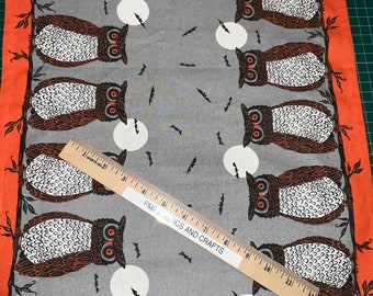 MODA 100% cotton toweling fabric Halloween OWLS 920 312 - 16 in x 36in Whoot owls - pre hemmed on 2 edges by MODA! Owls, Full Moon and Bats