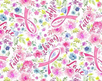 Timeless Treasures Breast Cancer ribbons 100% cotton fabric by the yard  - 36 x 44 inches - item C7197