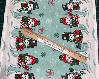 MODA 100% cotton toweling fabric Holiday Snowman Snowflake 920 309 - 16 in x 36 in - pre hemmed on 2 edges by MODA! Retro Snowmen Aqua