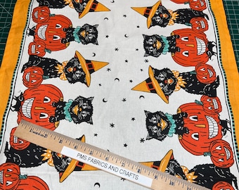 MODA 100% cotton toweling fabric Halloween Meow 920 313 - 16 in x 36 in pumpkins - pre hemmed on 2 edges by MODA! Pumpkins, Cats, Mice