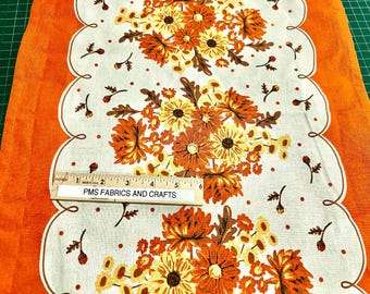 MODA 100% cotton toweling fabric Thanksgiving Fall Harvest Floral Mum 920-322 - 16 in x 36 in pumpkins - pre hemmed on 2 edges by MODA!