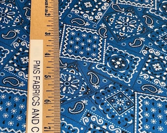 Royal Blue - Blazin' Bandana 100% cotton fabric by the yard 36 x 44 inches - Nice weight cotton fabric by MDG - nice royal blue color