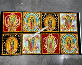 NEW Release More Metallic Robert Kaufman Inner Faith Our Lady of Guadalupe 100% COTTON fabric by the panel approx 24 x 44 - 6482-133 GOLD