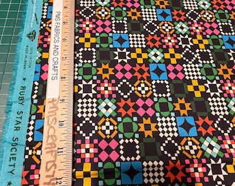 MODA Ruby Star 1 800 NOTIONS 100% cotton fabric by the yard 36 x 44 - mini quilt block images on black - RS5215 14
