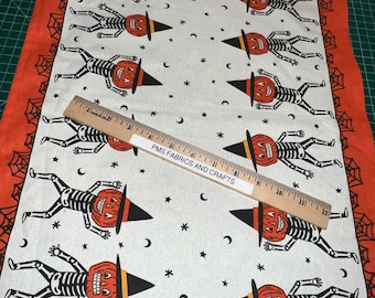 MODA 100% cotton toweling fabric Halloween Skeletons 920 311 - 16 in x 36in Bones - pre hemmed on 2 edges by MODA! small moons spider webs