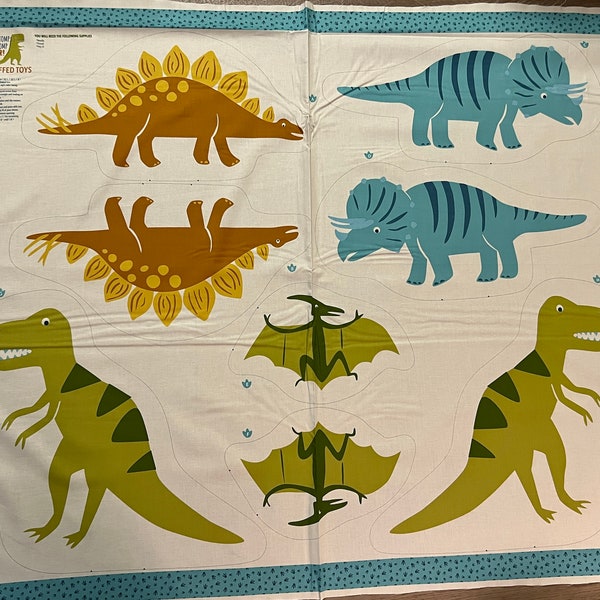 MODA Stomp Stomp Roar Stuffed Dinosaur 100% cotton fabric by the Panel 36 x 44 - EASY to make each panel makes 4 stuff pillows or toys