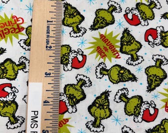 RK Grinch Stole Christmas Grinch Naughty or Nice  100% cotton fabric by the yard 36 x 44 on WHITE - ADED-22567-478