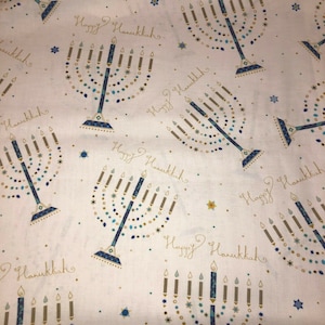 QT 100% medium weight cotton fabric by the yard - Jewish Theme - Menorah - Hanukkah - Star of David -WHITE 28357 Z