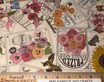 MODA My Secret Garden 100% cotton fabric by yard 36x44 20981 11 Garden Seed images - NOT real garden seeds but fabric with beautiful images