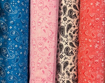 PAISLEY Bandana 100% cotton fabric by the yard 36 x 44 inches - your choice of 4 colors and very nice weight print
