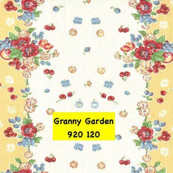MODA 100% cotton toweling fabric Granny's Garden - 920-120 - 16 in wide  X 1 yard - Retro looking toweling and flowers