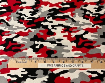 MDG CAMO 100% med cotton fabric by the yard 36 x 44 inches - called Real Red - red, black, white, gray