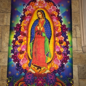 Robert Kaufman Inner Faith Our Lady of Guadalupe 100% COTTON fabric panel approx 24 x 44 in - no extra fabric at cut lines