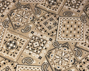 Khaki Tan - Blazin' Bandana 100% cotton fabric by the yard 36 x 44 inches - Nice weight cotton fabric by MDG