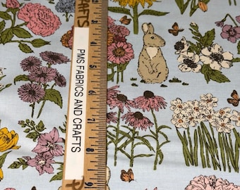 MODA My Secret Garden 100% cotton fabric by yard 36x44 20982 20 Flowers Bunnies images on Sky Blue background