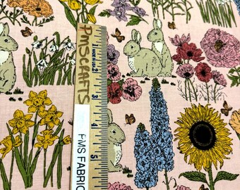 MODA My Secret Garden 100% cotton fabric by yard 36 x 44 20982 23 - Flowers Bunnies images on PETAL PINK background