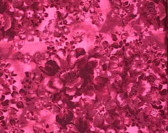 Hot Pink Fuschia fabric called Faded Floral 100% Cotton Fabric sold by the yard 36 x 44 inches - smoke free pet free