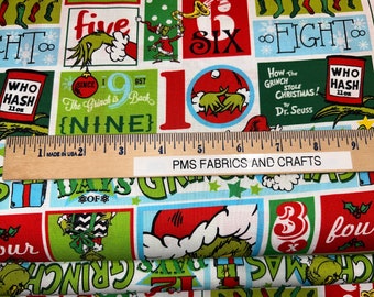Christmas Grinch 100% COTTON fabric on Patchwork Look by the yard 36 x 44 inches - ADE-20275-223 - 12 days of Grinch and more