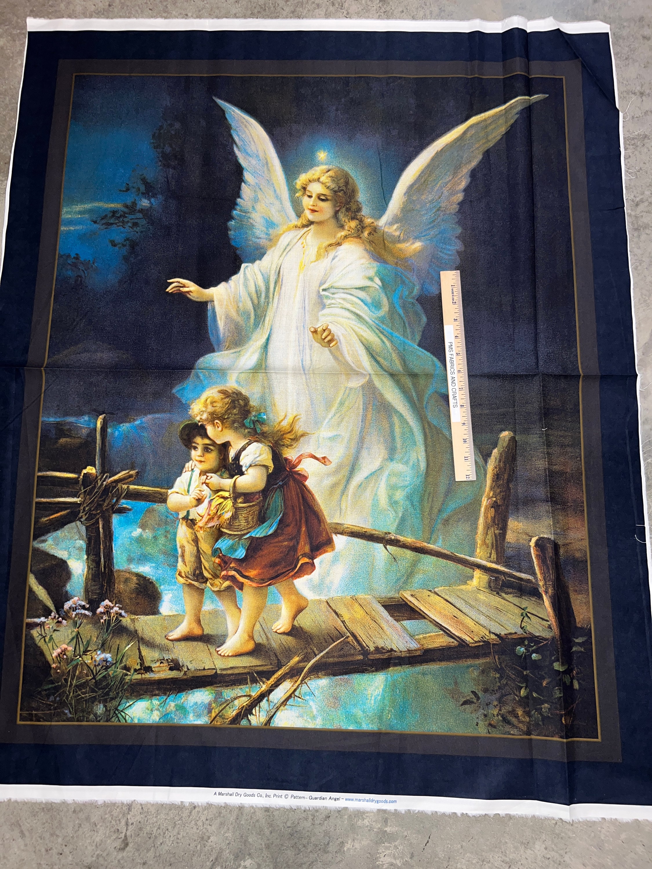 Christian Faith Guardian Angel digitally printed100% cotton fabric panel 36 x 44 - MDG soft cotton fabric