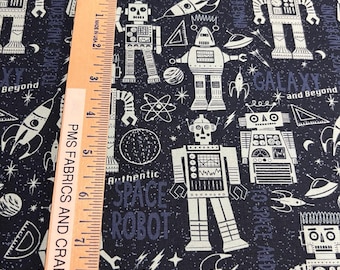MODA 321 Blast Off 100% cotton fabric by the yard 36 x 44 inches - Spaceships, Robots, Blast off words, Rockets and more! Outer Space fabric