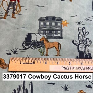 MODA Saddle Ranch 100% med cotton fabric by the yard 3379017 Cowboy Cactus Horse - Western theme fabric on blue