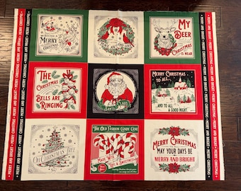 MODA Holiday Cheer 9 blocks per yard 100% cotton fabric panel 36 x 44 - retro look images and colors - Christmas Tree, retro Santa 20978 11