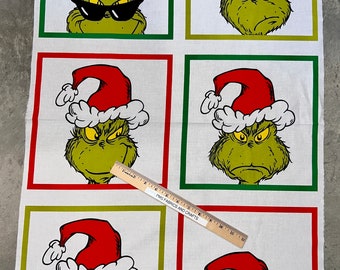 RK How the Grinch Stole Christmas 6 block 100% cotton fabric panel aprox 24 x 44 -  ADE-20993-223 - these blocks are great for pillows!