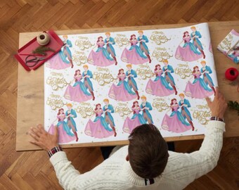 Papel de regalo de Princesas y Príncipes Disney "Feliz Navidad"