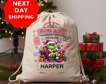 Santa Sack for Christmas, Santa Sack, Christmas Gift Bag, Custom Grinch Christmas Santa Bag, Christmas Gift, Custom Christmas Bag, Xmas Gift