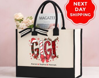 Custom Gigi Christmas Tote Bag, Personalized Grandchild Names Xmas Gift