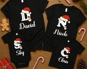Personalized Family Christmas Shirt, Christmas Shirt, Family Christmas T-Shirt, Famil Matching Christmas Shirt, Custom Initials Shirt